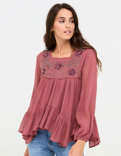 Blusón gasa bordado - Rosa