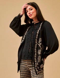 CHALECO MIDI BORDADO - NEGRO