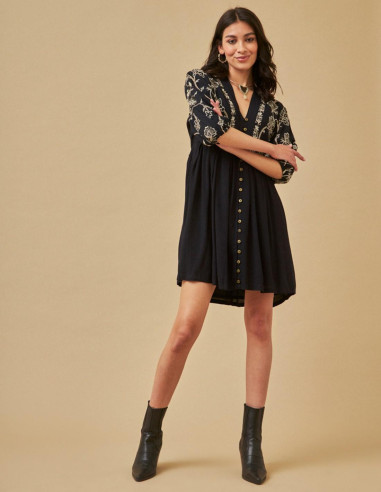 VESTIDO CANESÚ BORDADO - NEGRO