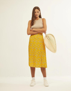 FALDA MIDI TULIPANES AMARILLO