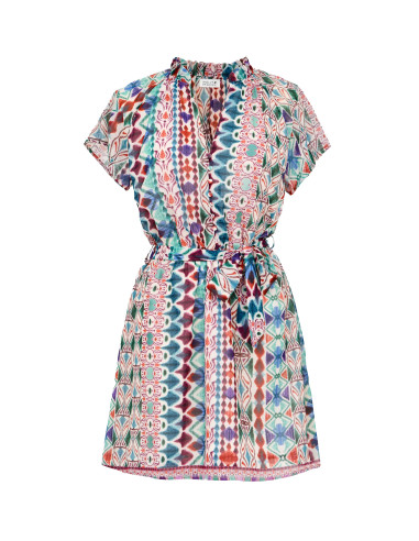 Vestido corto con volantes y...