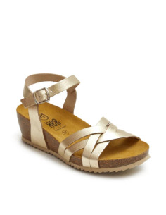 Sandalia cuña piel oro HEE...