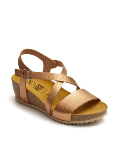 Sandalia cuña piel cobre...