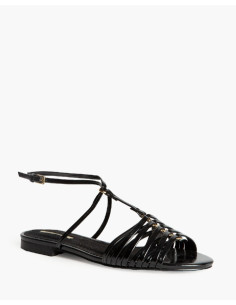 Sandalia plana tiras negro...