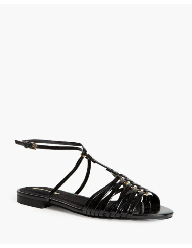 Sandalia plana tiras negro Corina