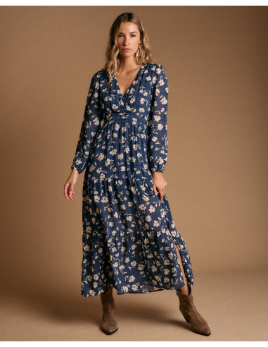 Vestido Largo Flores Marina
